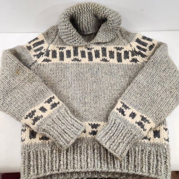 Other - Canadian Hand Knit Cowl Neck Pullover Sweater Unisex Gray Warm Winter Handmade